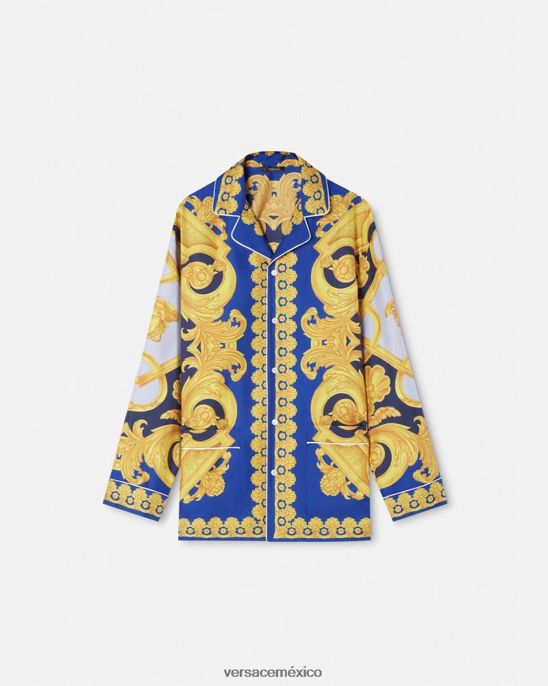 Versace top de pijama de seda barroco 660 azul y oro ropa interior y ropa de playa hombres 84626J1739