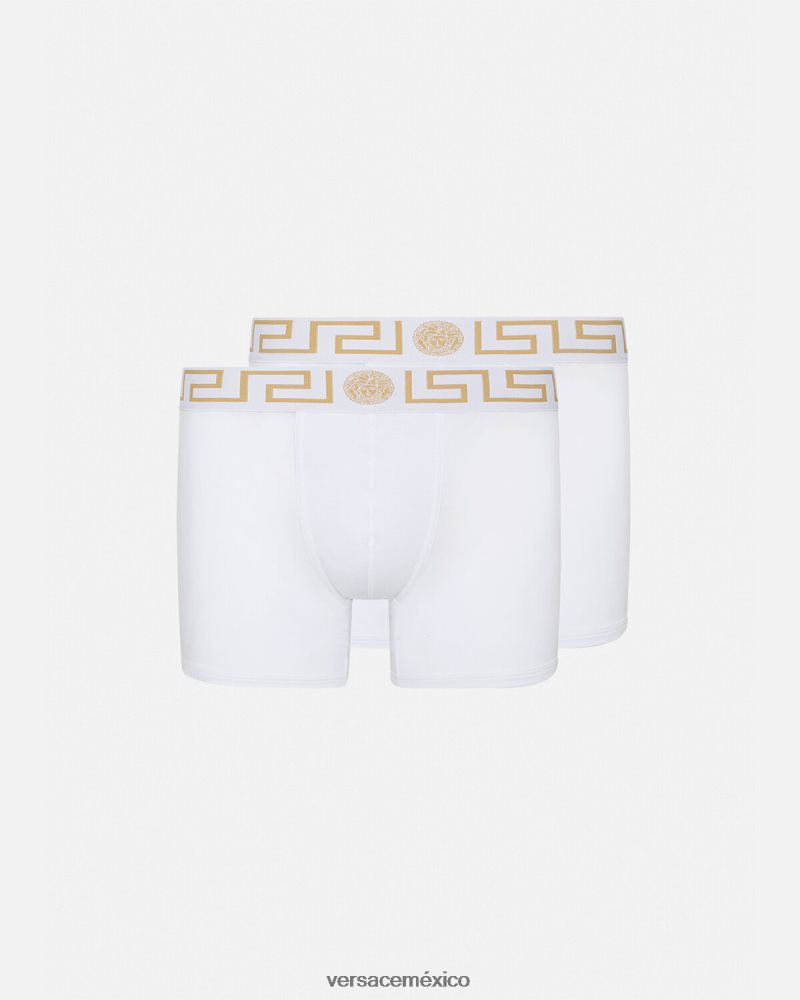 Versace Pack de 2 calzoncillos largos con borde de Greca Oro blanco ropa interior y ropa de playa hombres 84626J1762