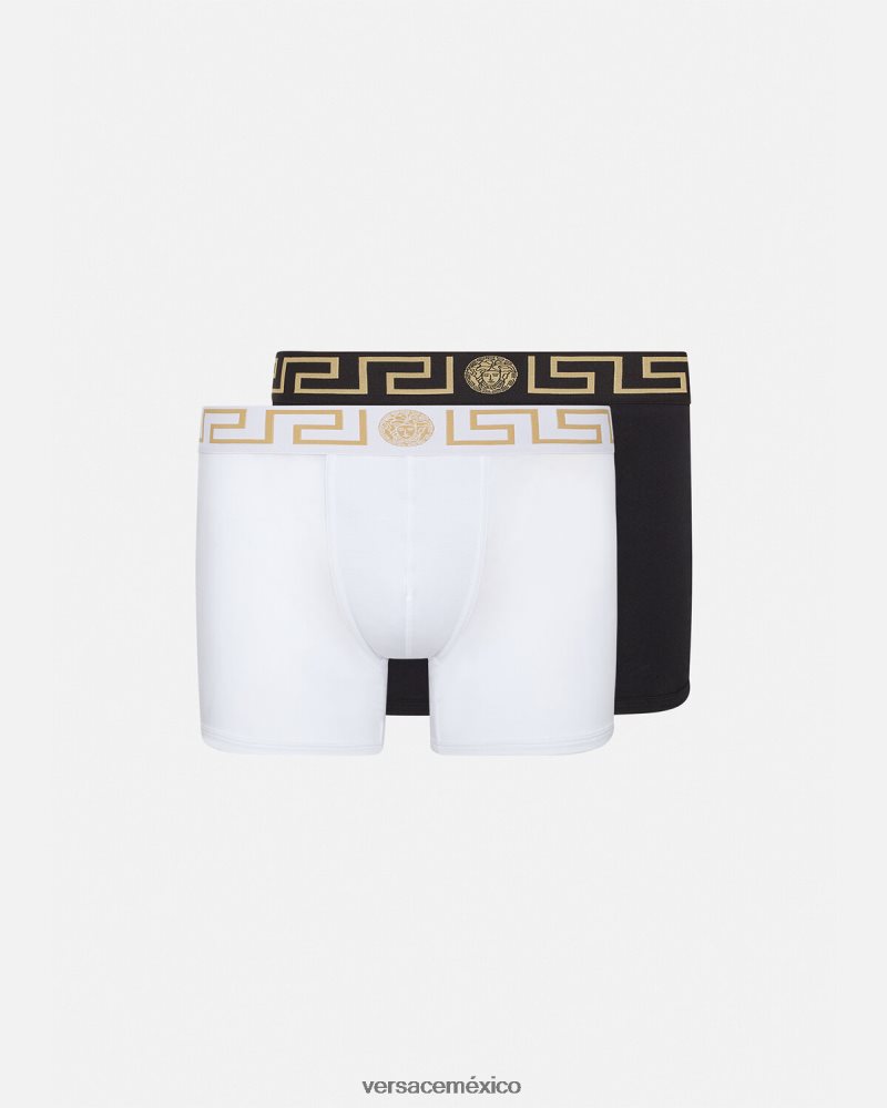 Versace Pack de 2 calzoncillos largos con borde de Greca blanco negro ropa interior y ropa de playa hombres 84626J1763