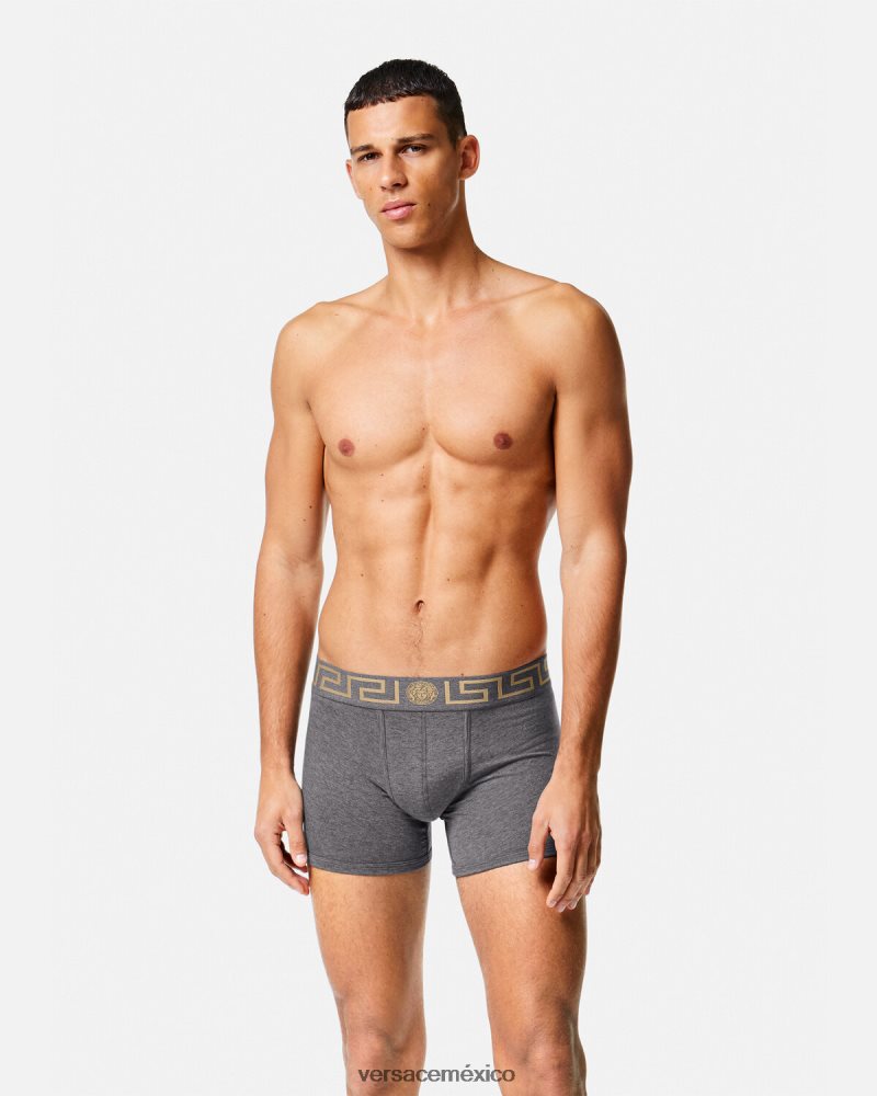 Versace Pack de 2 calzoncillos largos con borde de Greca gris negro ropa interior y ropa de playa hombres 84626J1764