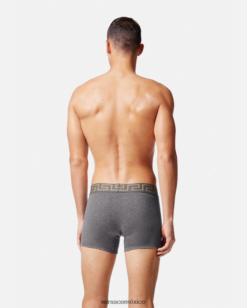 Versace Pack de 2 calzoncillos largos con borde de Greca gris negro ropa interior y ropa de playa hombres 84626J1764