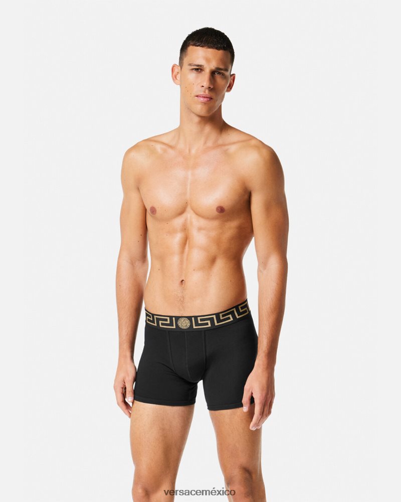 Versace Pack de 2 calzoncillos largos con borde de Greca gris negro ropa interior y ropa de playa hombres 84626J1764