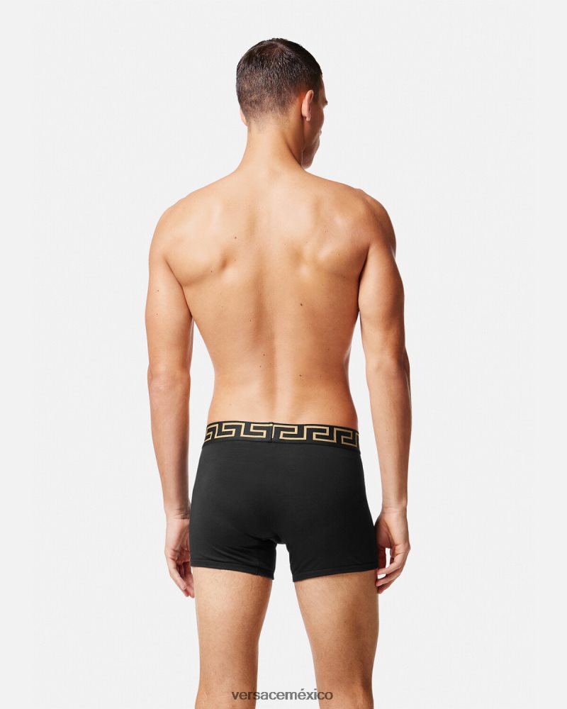 Versace Pack de 2 calzoncillos largos con borde de Greca gris negro ropa interior y ropa de playa hombres 84626J1764