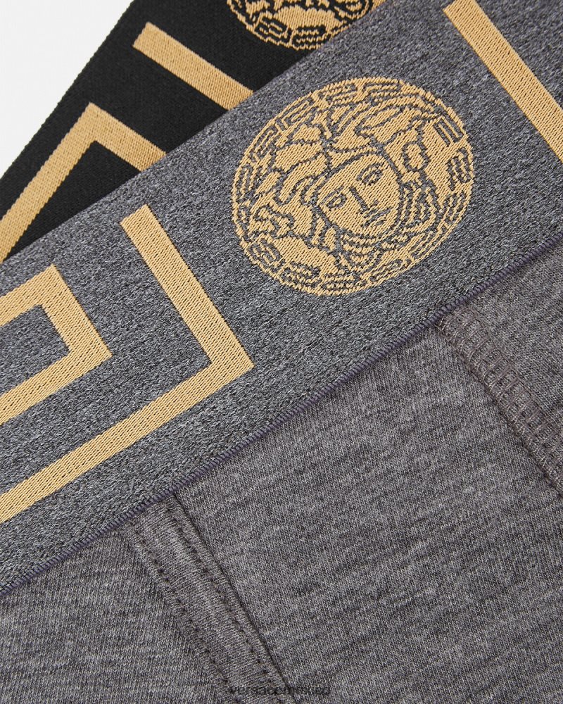 Versace Pack de 2 calzoncillos largos con borde de Greca gris negro ropa interior y ropa de playa hombres 84626J1764