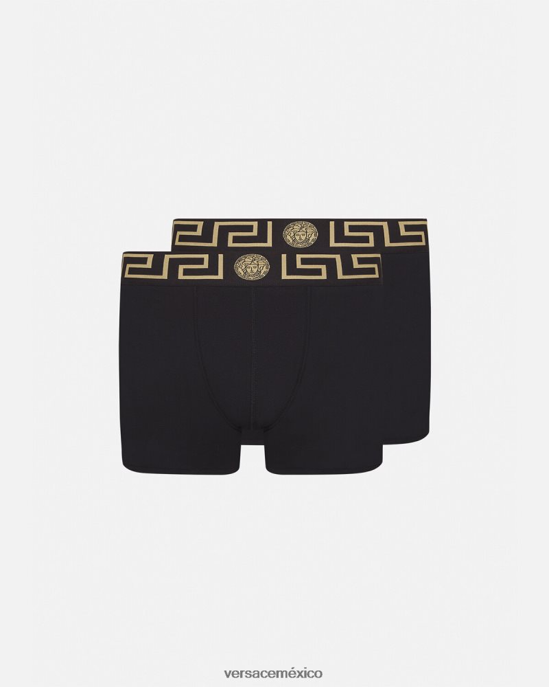 Versace Pack de 2 calzoncillos largos con borde de Greca negro ropa interior y ropa de playa hombres 84626J1761