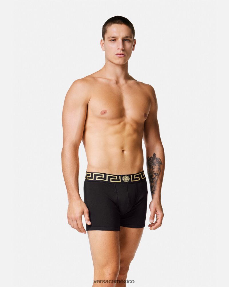 Versace Pack de 2 calzoncillos largos con borde de Greca negro ropa interior y ropa de playa hombres 84626J1761