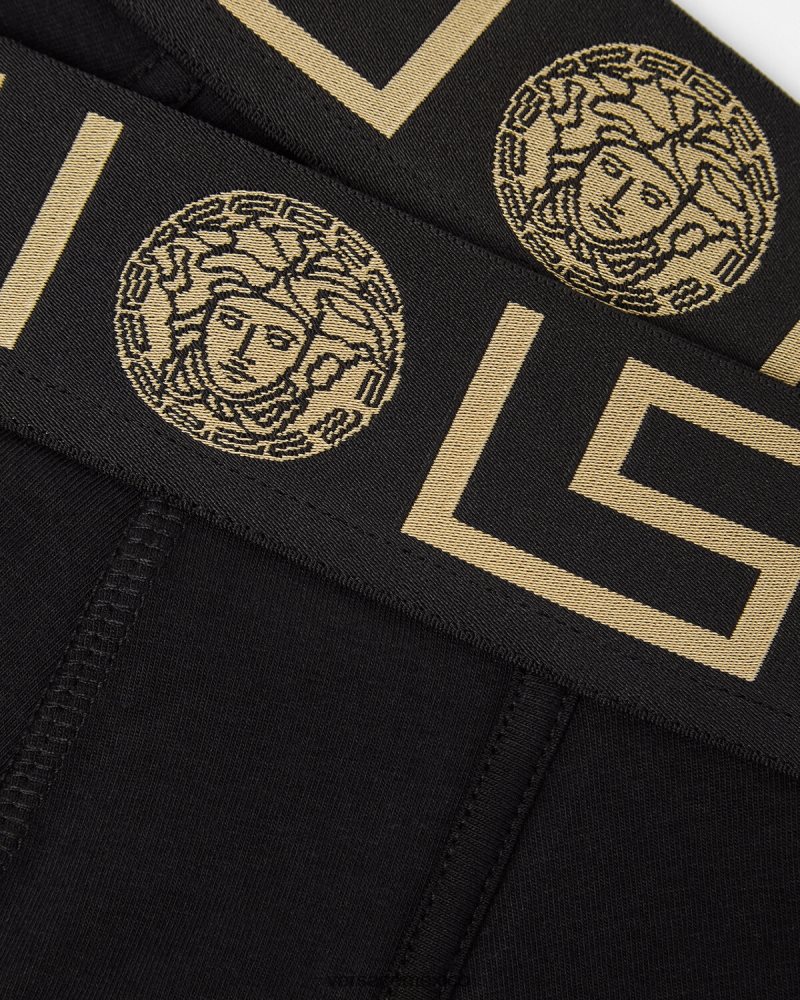 Versace Pack de 2 calzoncillos largos con borde de Greca negro ropa interior y ropa de playa hombres 84626J1761