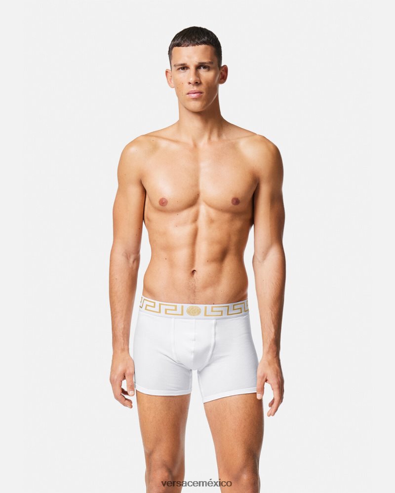 Versace calzoncillos largos con borde de greca Oro blanco ropa interior y ropa de playa hombres 84626J1767