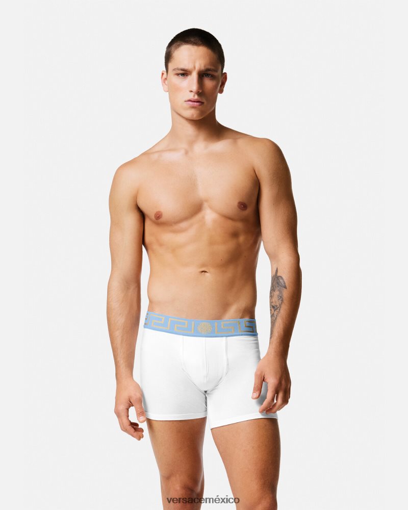 Versace calzoncillos largos con borde de greca blanco ropa interior y ropa de playa hombres 84626J1746