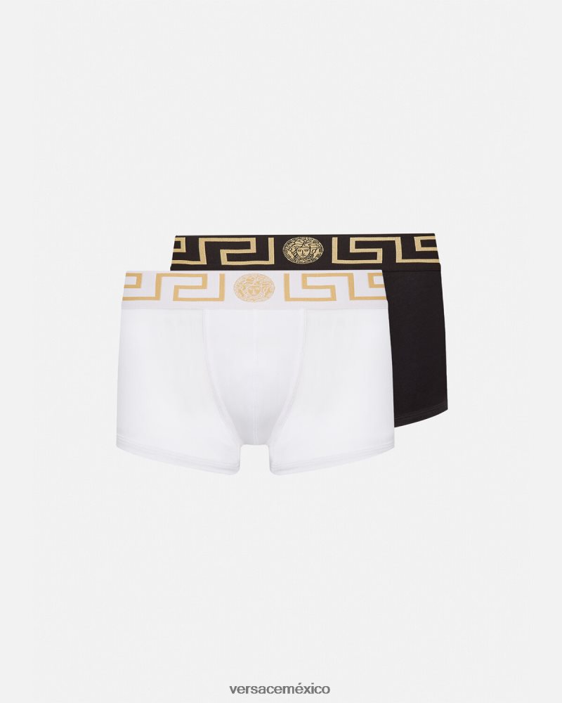 Versace pack de 2 calzoncillos con borde con greca blanco negro ropa interior y ropa de playa hombres 84626J1752