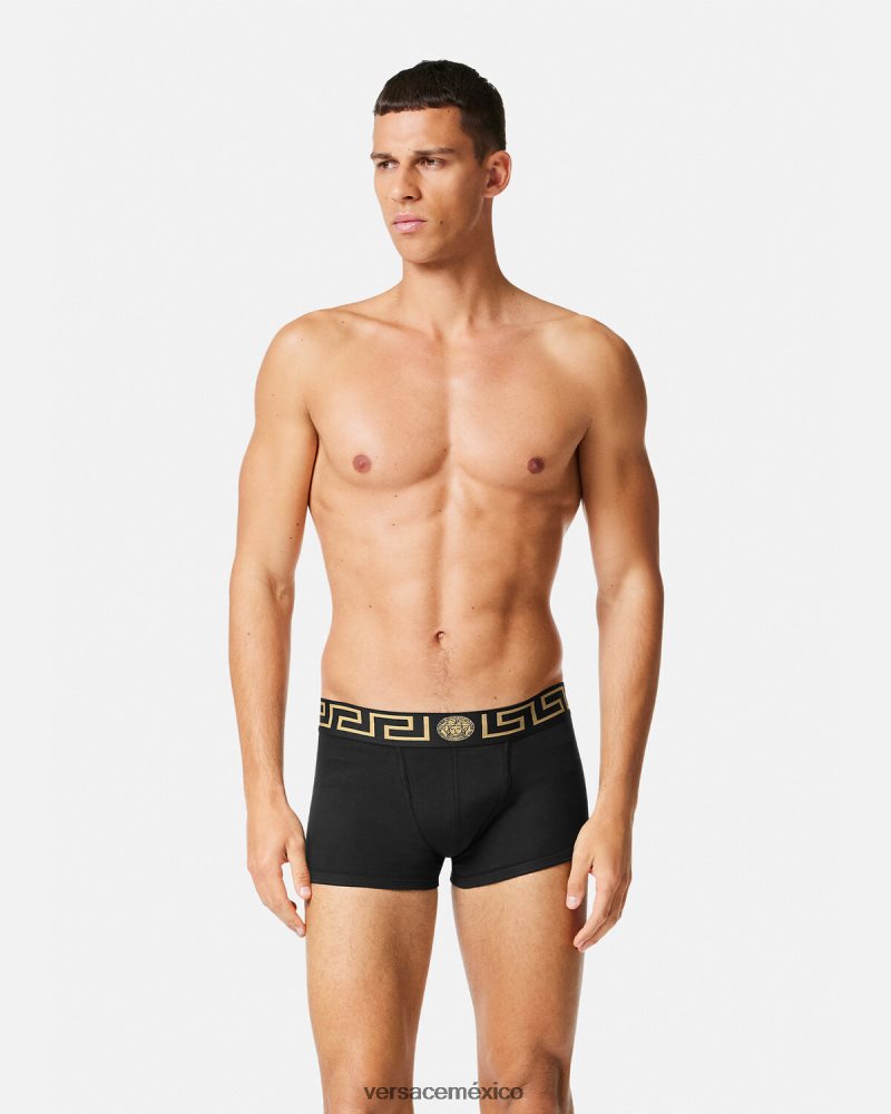 Versace pack de 2 calzoncillos con borde con greca blanco negro ropa interior y ropa de playa hombres 84626J1752