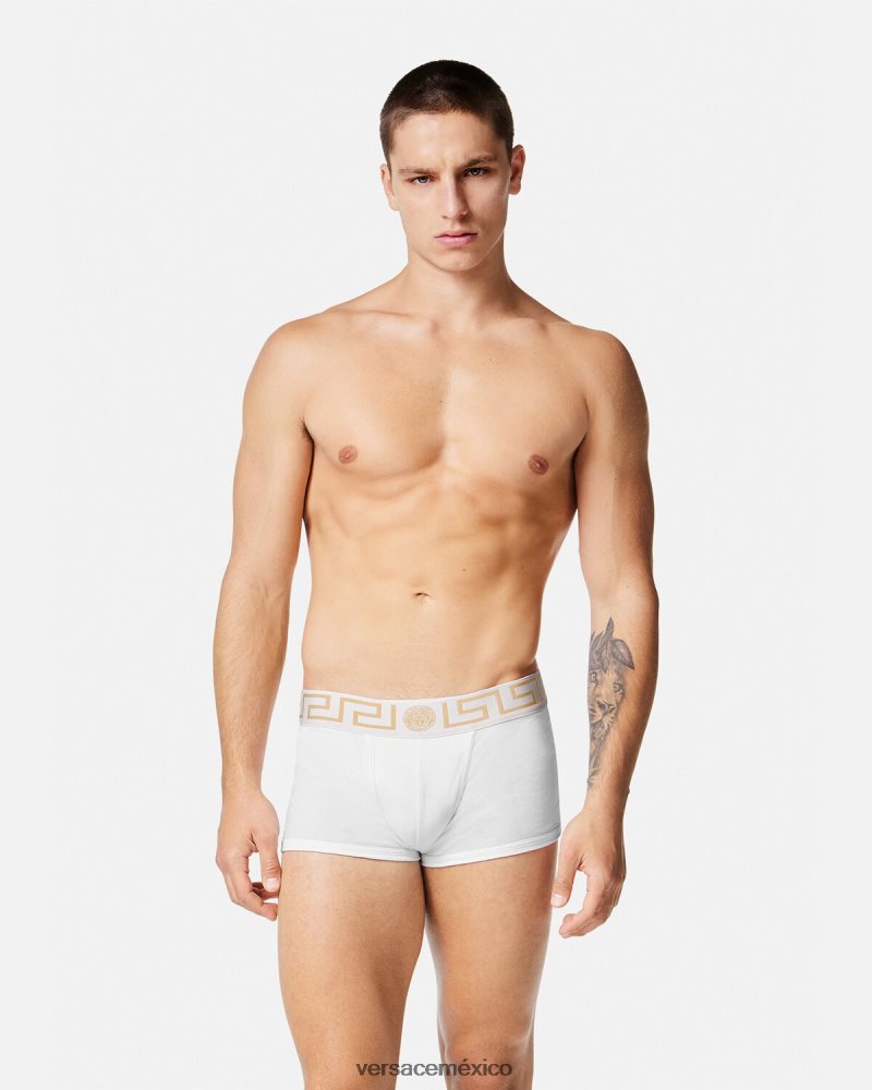 Versace pack de 3 calzoncillos con borde con greca blanco y negro y gris ropa interior y ropa de playa hombres 84626J1751