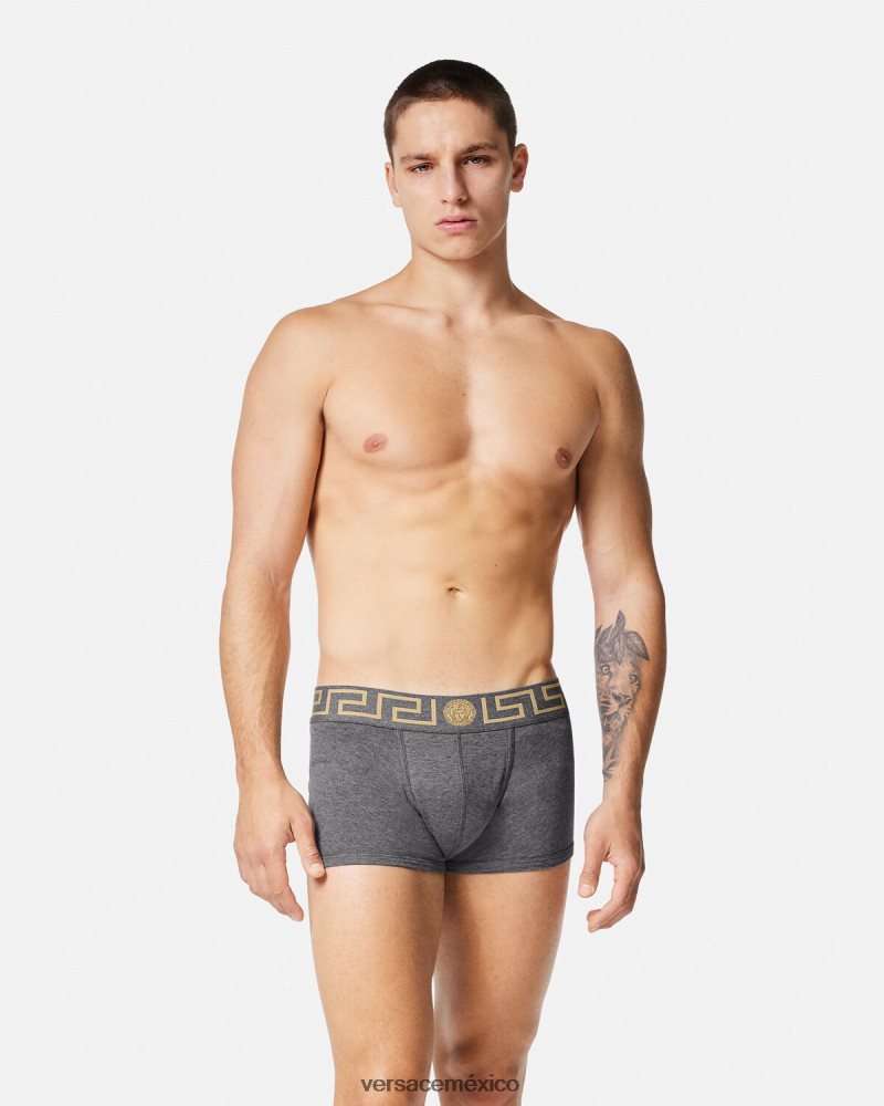 Versace pack de 3 calzoncillos con borde con greca blanco y negro y gris ropa interior y ropa de playa hombres 84626J1751