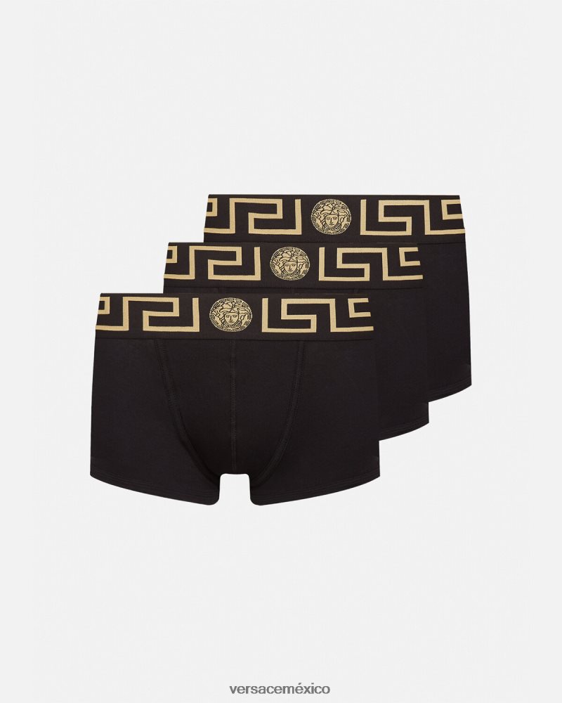 Versace pack de 3 calzoncillos con borde con greca negro ropa interior y ropa de playa hombres 84626J1750