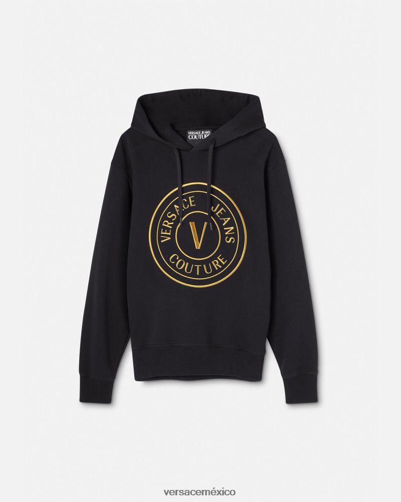 Versace sudadera con capucha y emblema en V oro negro ropa hombres 84626J2364