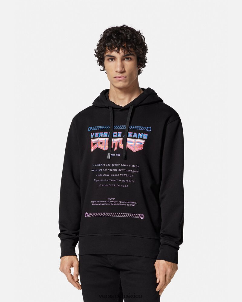 Versace sudadera con capucha y logo de garantía negro ropa hombres 84626J2366