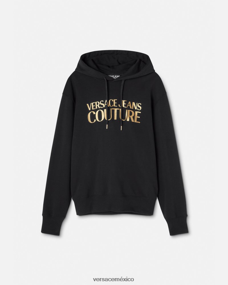 Versace sudadera con capucha y logo oro negro ropa hombres 84626J2362