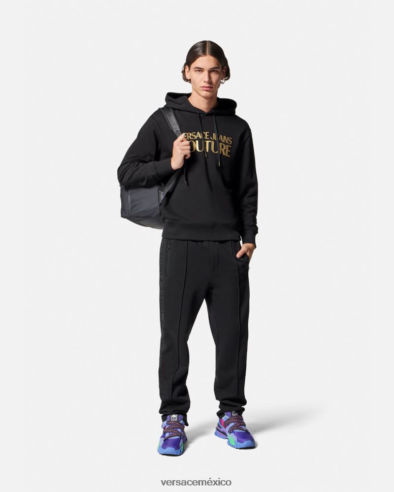 Versace sudadera con capucha y logo oro negro ropa hombres 84626J2362