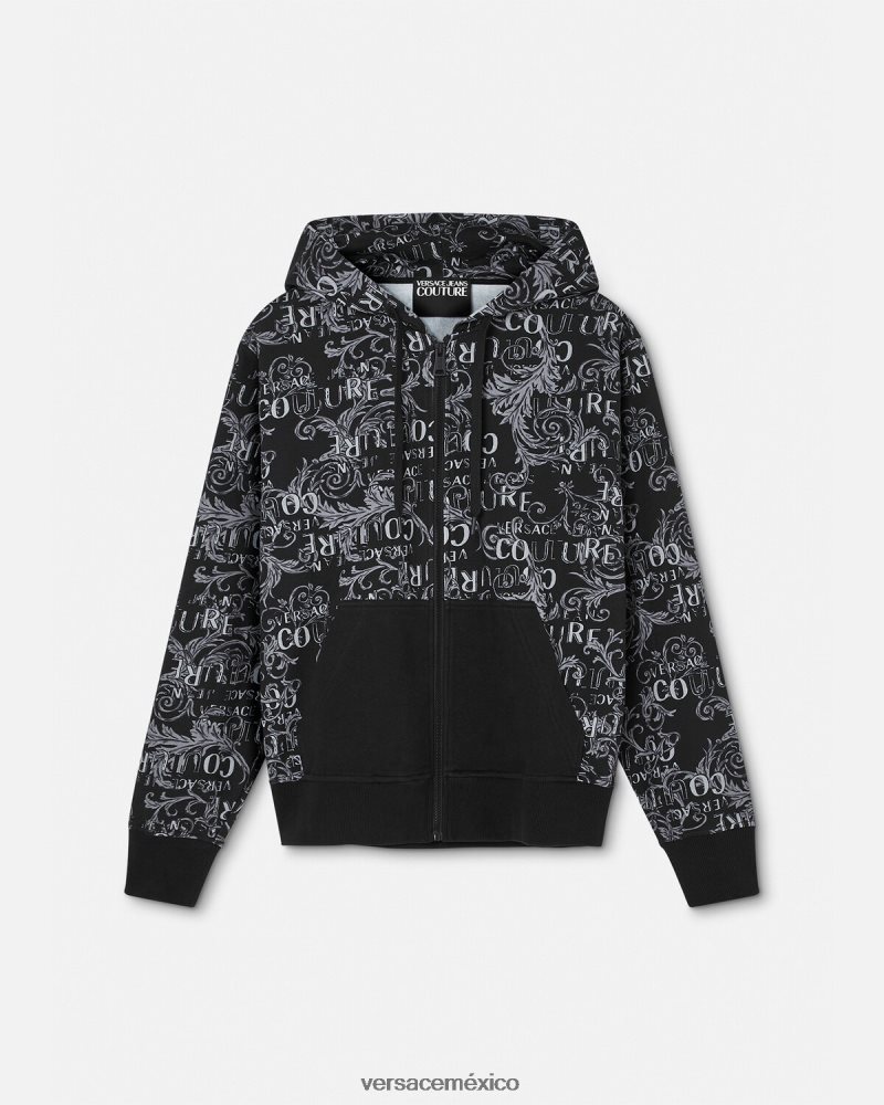 Versace sudadera con logo y cremallera negro ropa hombres 84626J2405