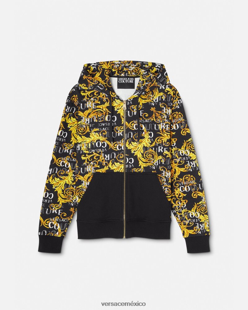 Versace sudadera con logo y cremallera oro negro ropa hombres 84626J2403