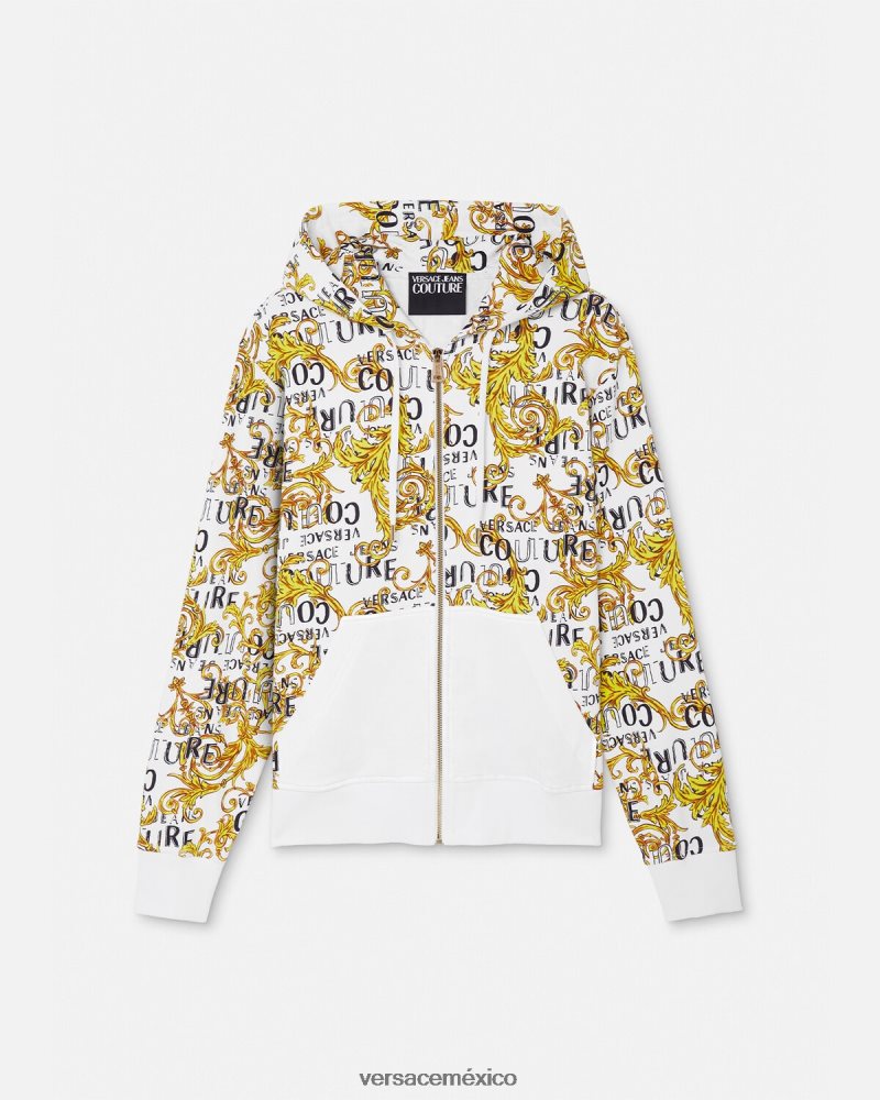 Versace sudadera con logo y cremallera oro y blanco ropa hombres 84626J2404
