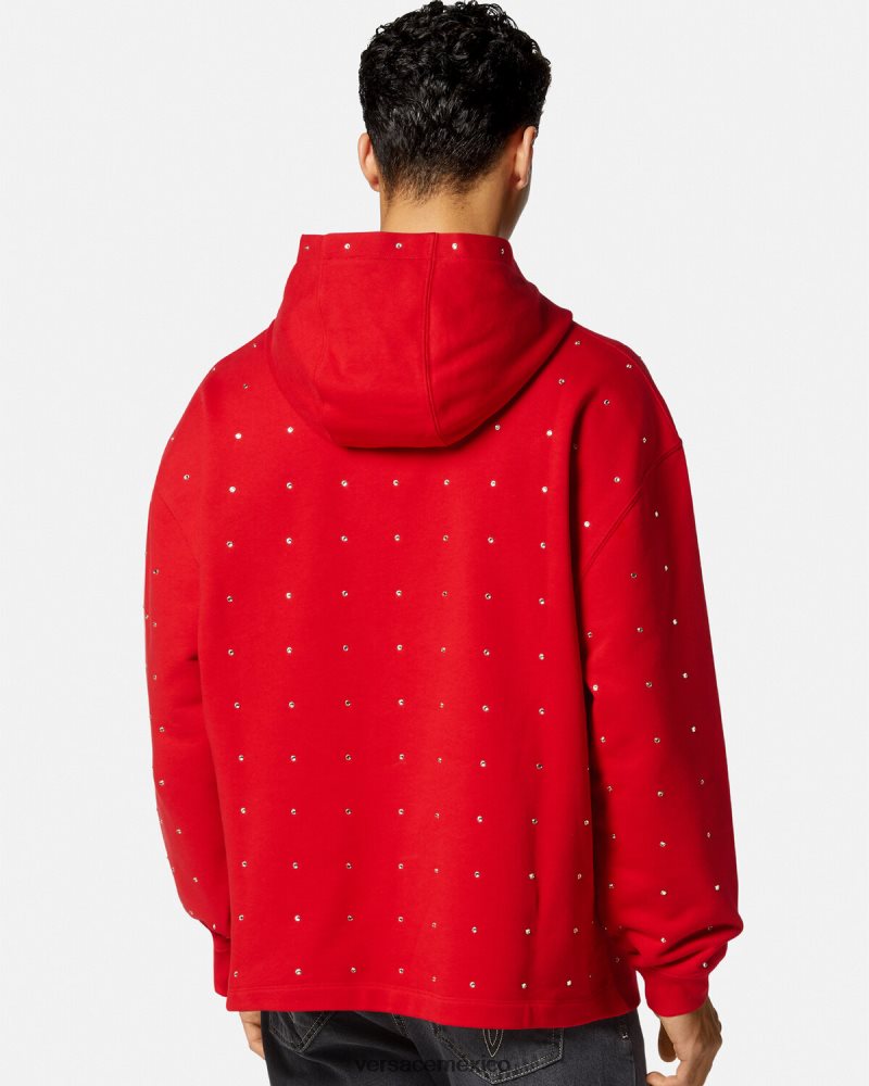 Versace sudadera con capucha con rejilla de cristal barroco rojo ropa hombres 84626J1421