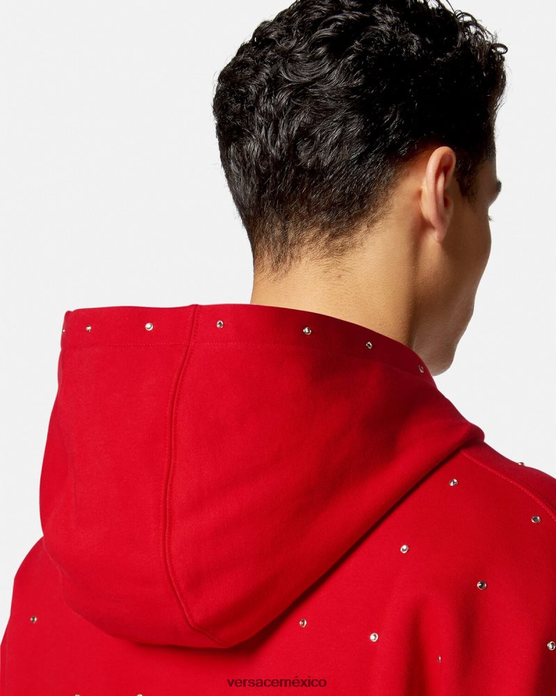 Versace sudadera con capucha con rejilla de cristal barroco rojo ropa hombres 84626J1421