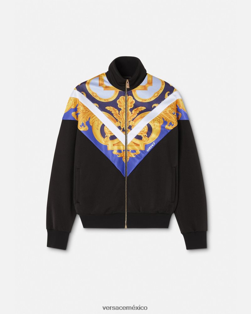 Versace sudadera con cremallera barroco 660 azul y oro ropa hombres 84626J1417