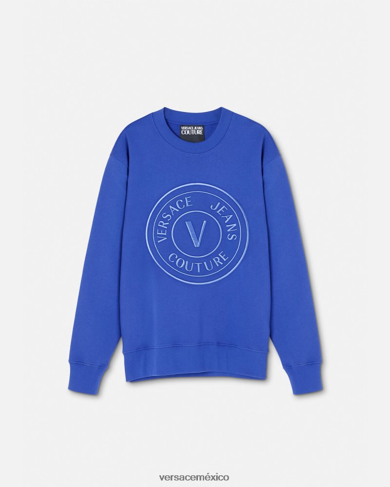 Versace sudadera con emblema en V bordado azul ropa hombres 84626J2413