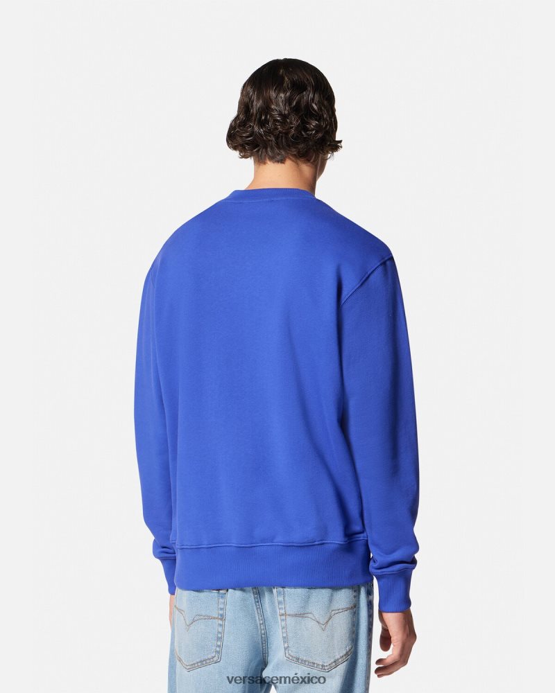 Versace sudadera con emblema en V bordado azul ropa hombres 84626J2413