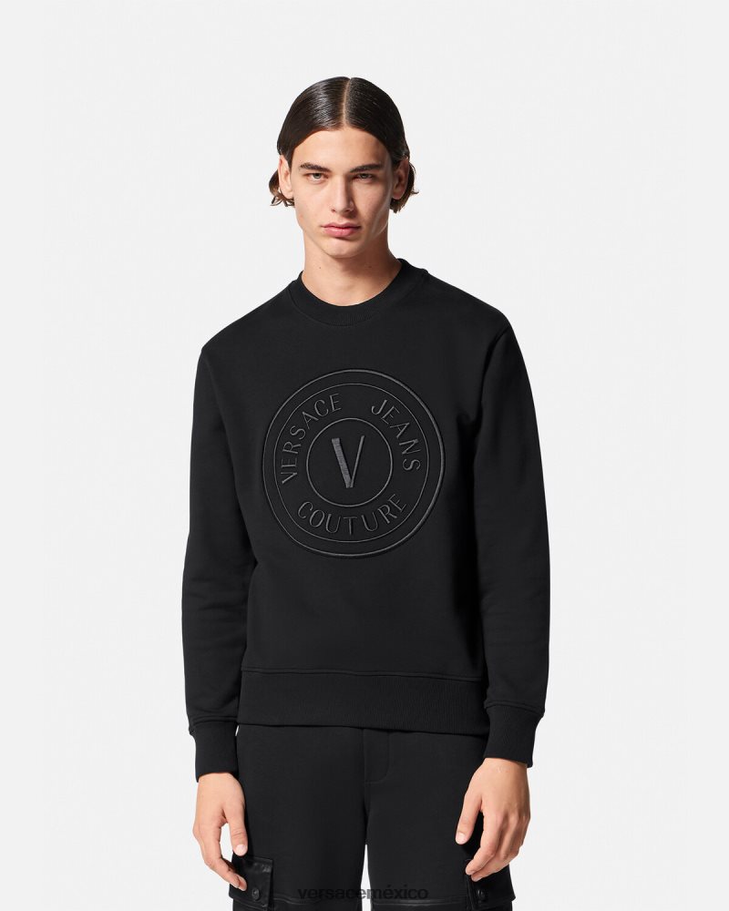 Versace sudadera con emblema en V bordado negro ropa hombres 84626J2412