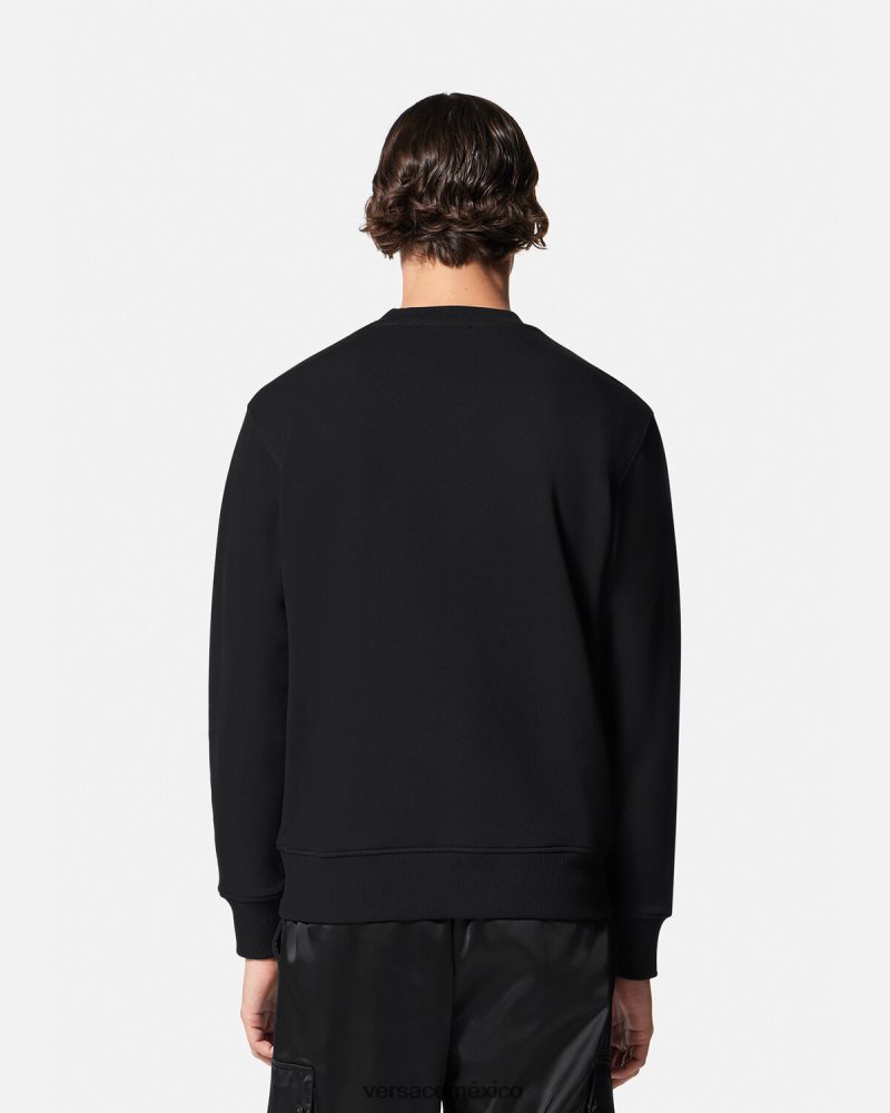 Versace sudadera con emblema en V bordado negro ropa hombres 84626J2412