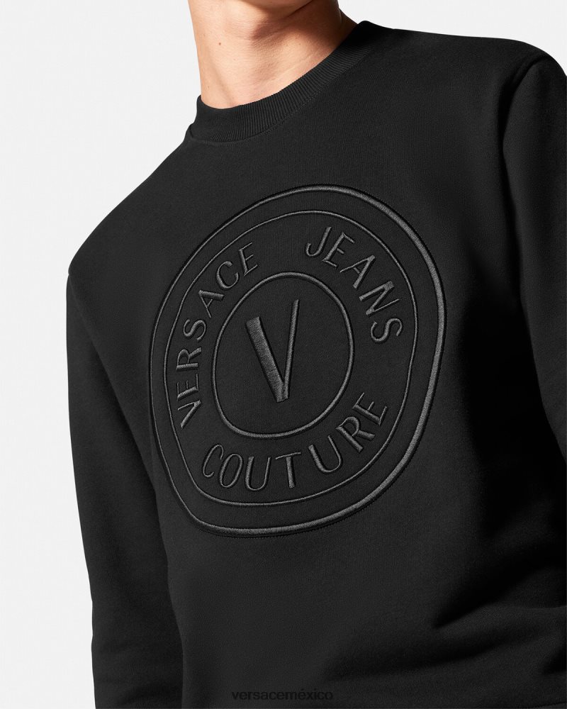 Versace sudadera con emblema en V bordado negro ropa hombres 84626J2412
