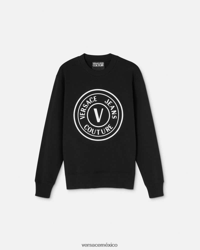 Versace sudadera con emblema en V negro ropa hombres 84626J2411