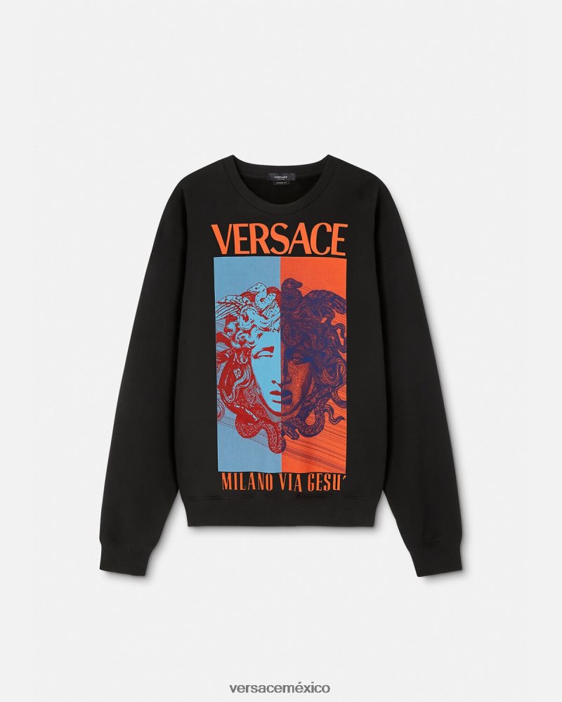 Versace sudadera con estampado de medusa negro ropa hombres 84626J1428