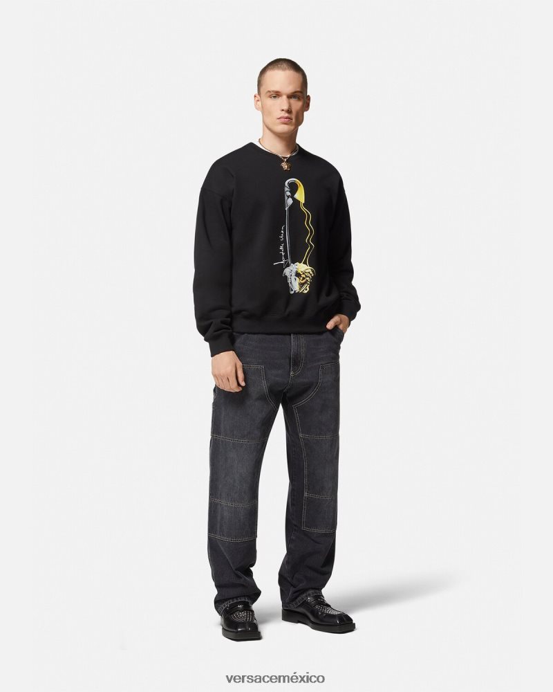 Versace sudadera con estampado de pin de seguridad negro ropa hombres 84626J1420