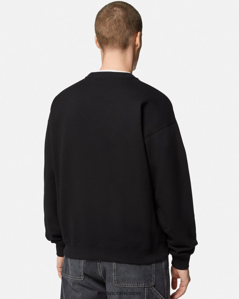 Versace sudadera con estampado de pin de seguridad negro ropa hombres 84626J1420