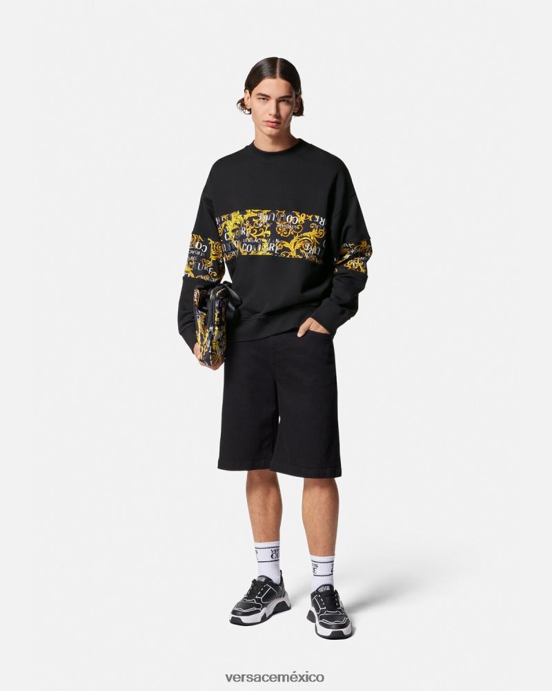 Versace sudadera con logo de alta costura oro negro ropa hombres 84626J2407