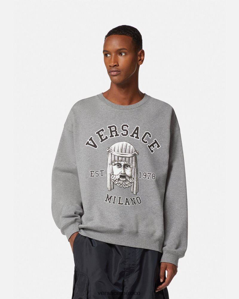 Versace sudadera con logo de la maschera gris ropa hombres 84626J1415