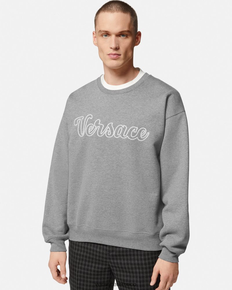 Versace sudadera con logo universitario gris ropa hombres 84626J1424