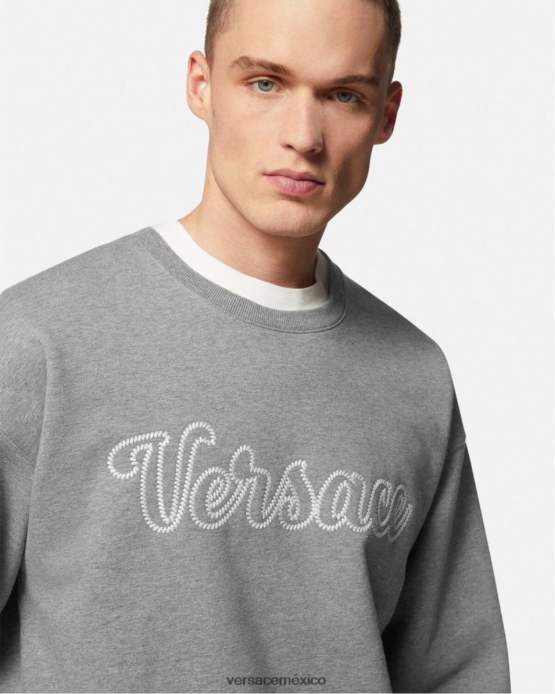 Versace sudadera con logo universitario gris ropa hombres 84626J1424
