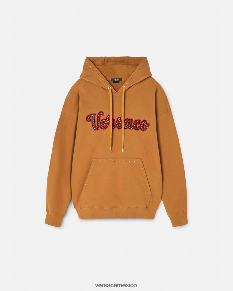 Versace sudadera con logo universitario y apliques naranja ropa hombres 84626J1426
