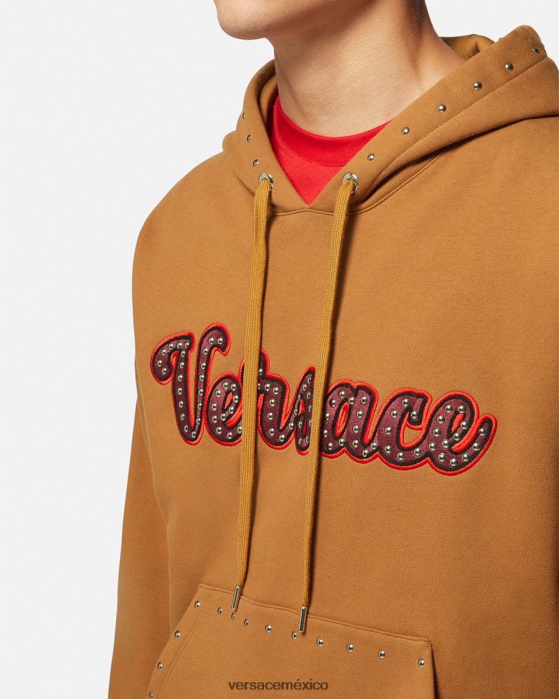 Versace sudadera con logo universitario y apliques naranja ropa hombres 84626J1426