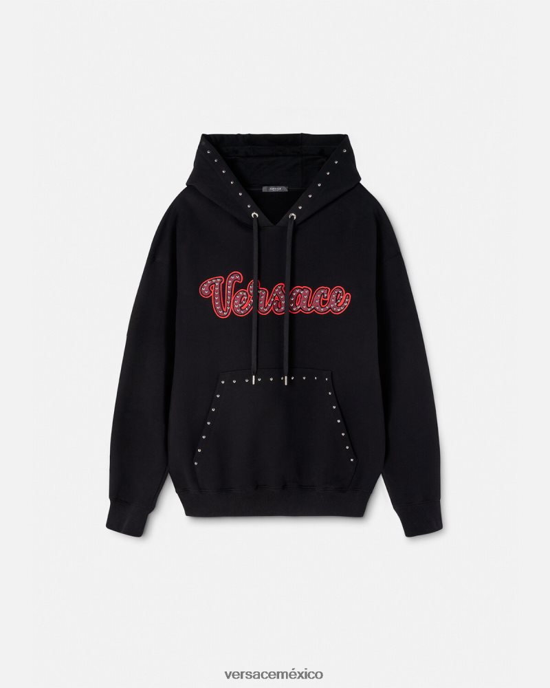 Versace sudadera con logo universitario y apliques negro ropa hombres 84626J1425