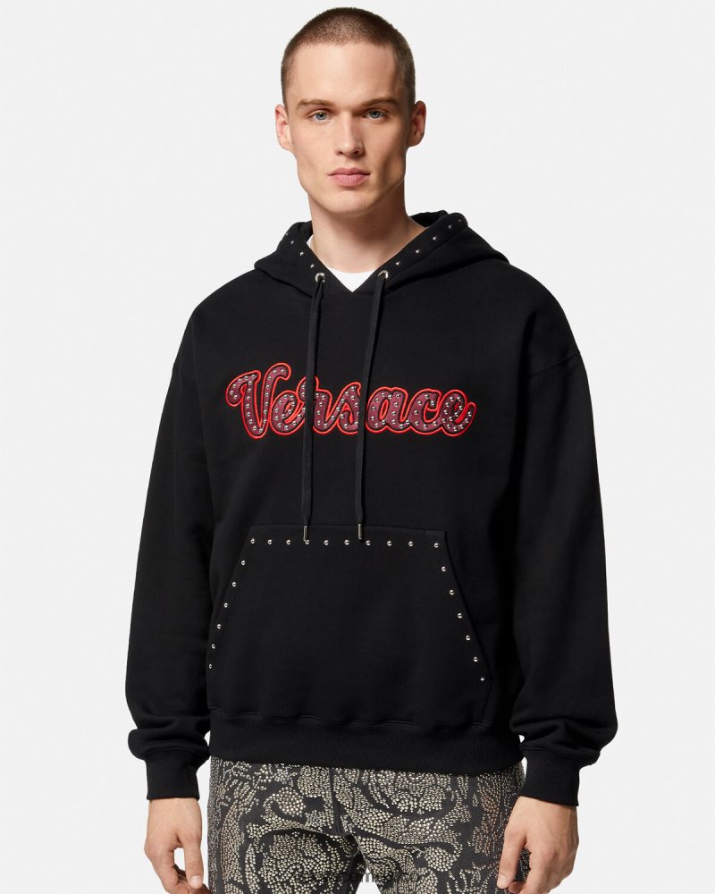 Versace sudadera con logo universitario y apliques negro ropa hombres 84626J1425