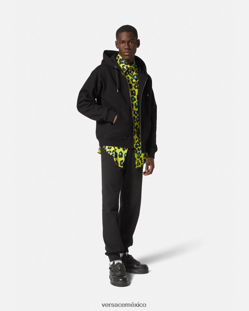 Versace sudadera con logo y cremallera negro ropa hombres 84626J1413