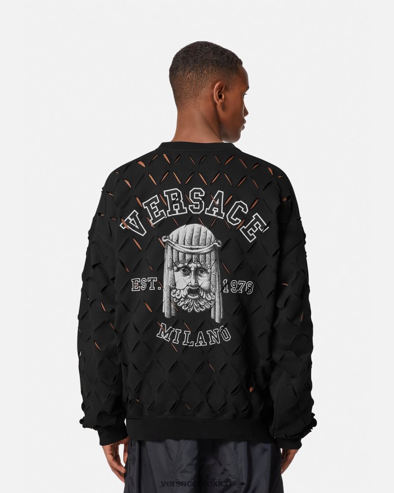 Versace sudadera con logo y logo de la maschera negro ropa hombres 84626J1422