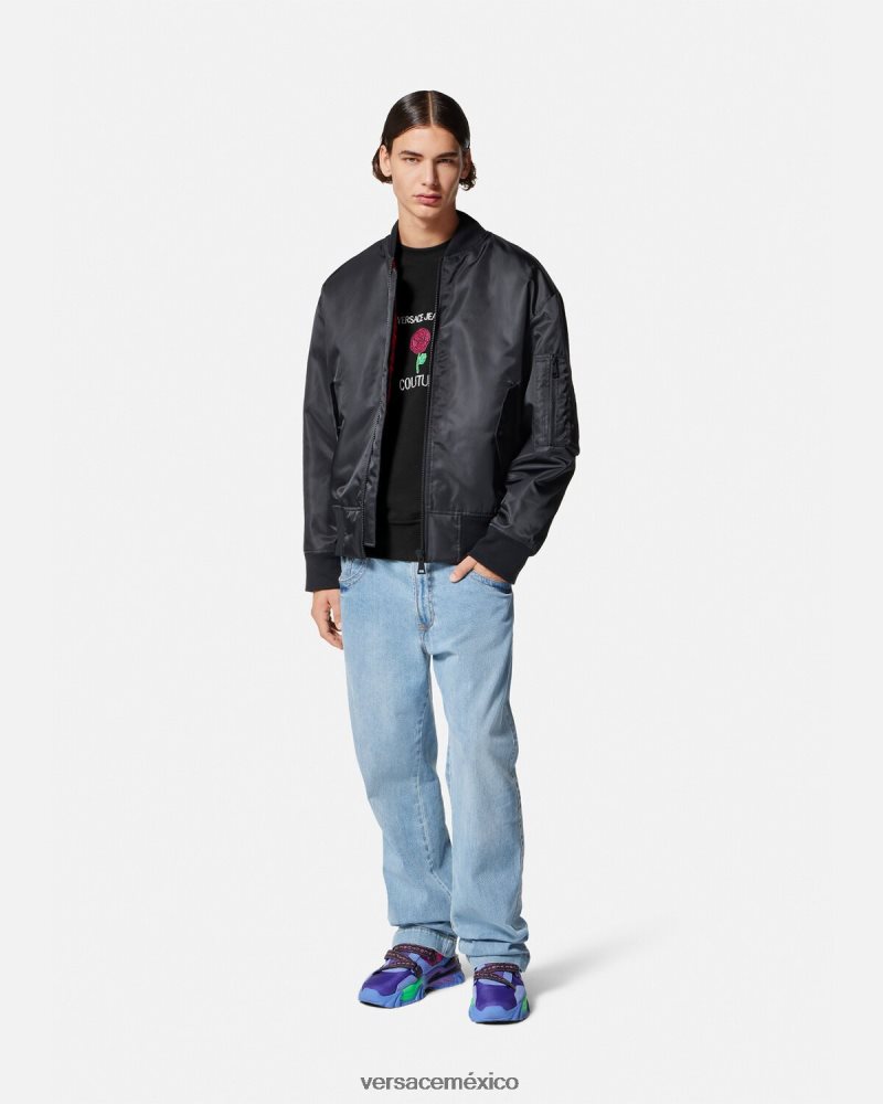 Versace sudadera con logo y rosas negro ropa hombres 84626J2379