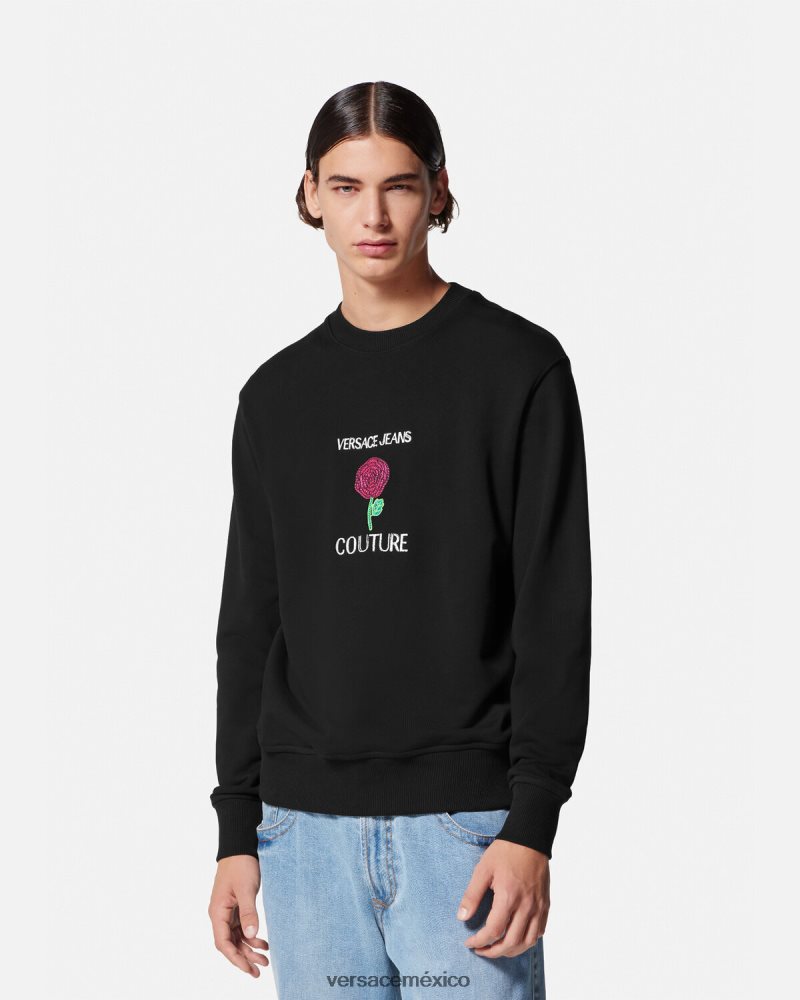 Versace sudadera con logo y rosas negro ropa hombres 84626J2379