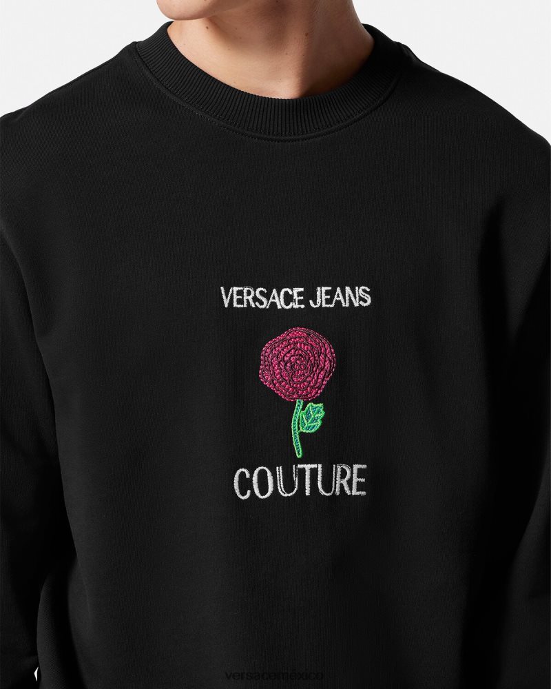 Versace sudadera con logo y rosas negro ropa hombres 84626J2379